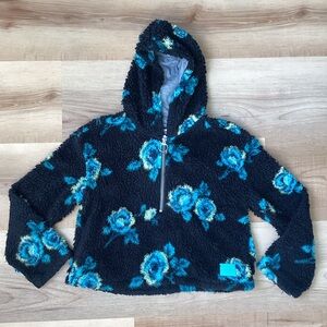 Justice blue floral rose pull over quarter zip Sherpa sweatshirt | girls 12